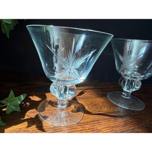 Vintage‎ Celestial Starburst Etched Crystal Wine Glasses MCM Pedestal Set of 8